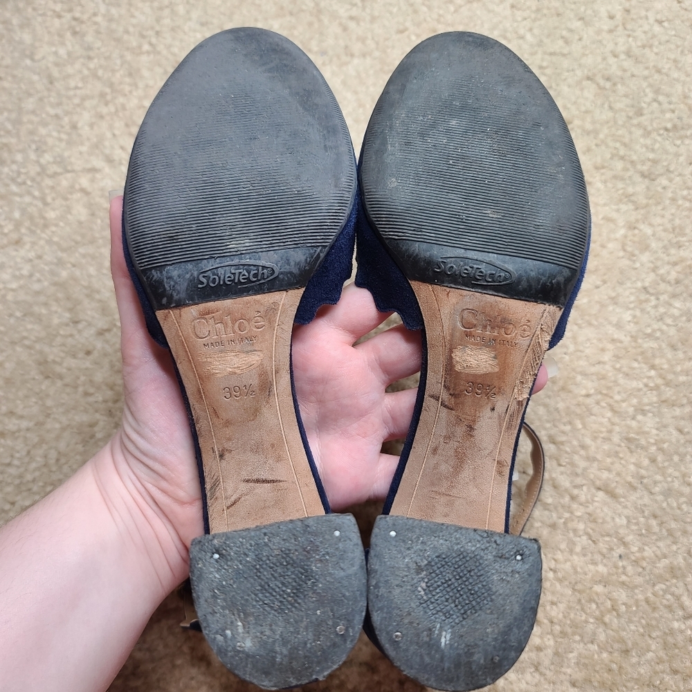 Chloe Navy Suede Scalloped D’Orsay Heels Size 39.5 - Picture 7 of 8